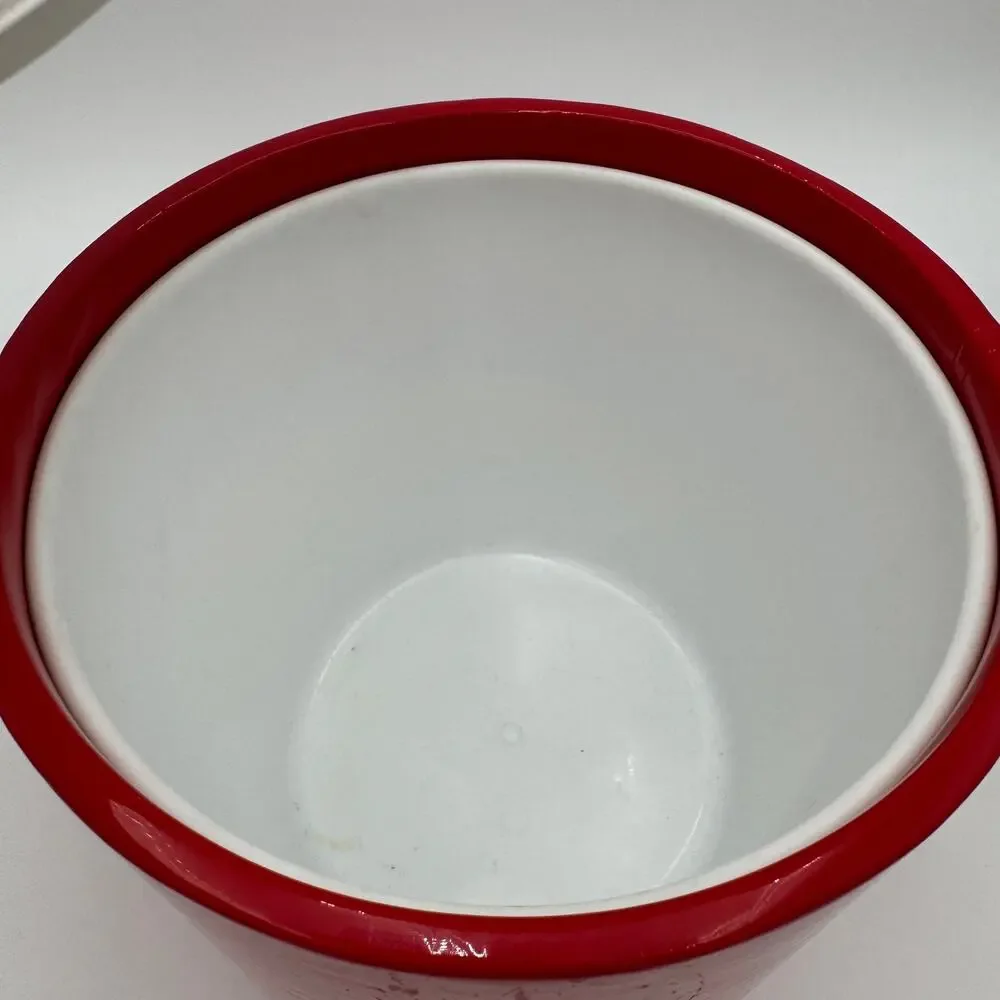 Vintage Red & White Ice Bucket, Vinyl & Plastic, Mid Century Modern 7.25
